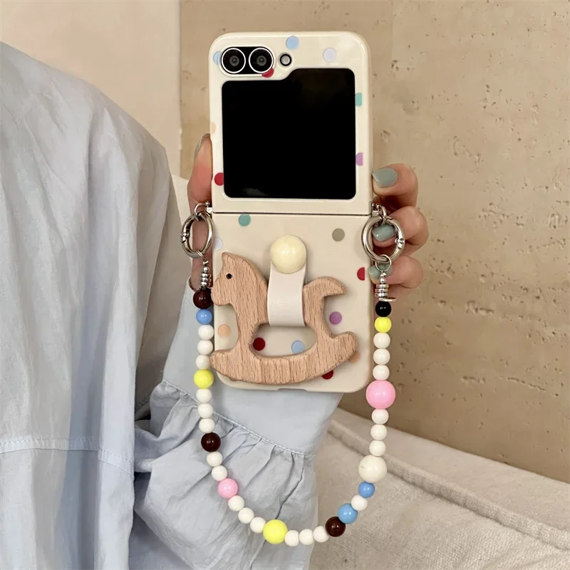 

For Samsung Galaxy Z Flip 3 4 5 6 Case Cute Wave Point Bracket Bracelet Shockproof Cover