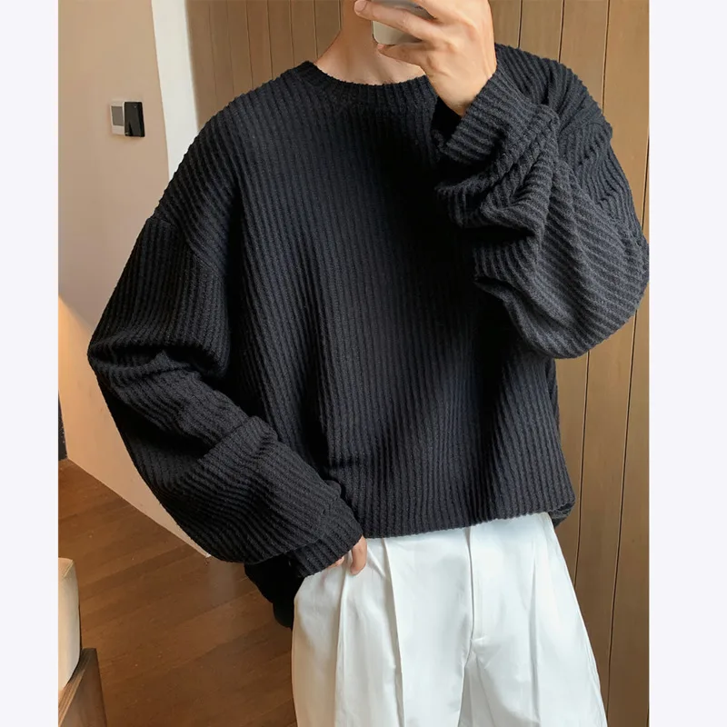 Autumn Long Sleeved T-shirt Men Oversized Casual Checkered T Shirt Men Streetwear Korean Loose Round Neck T Shirt Mens Top