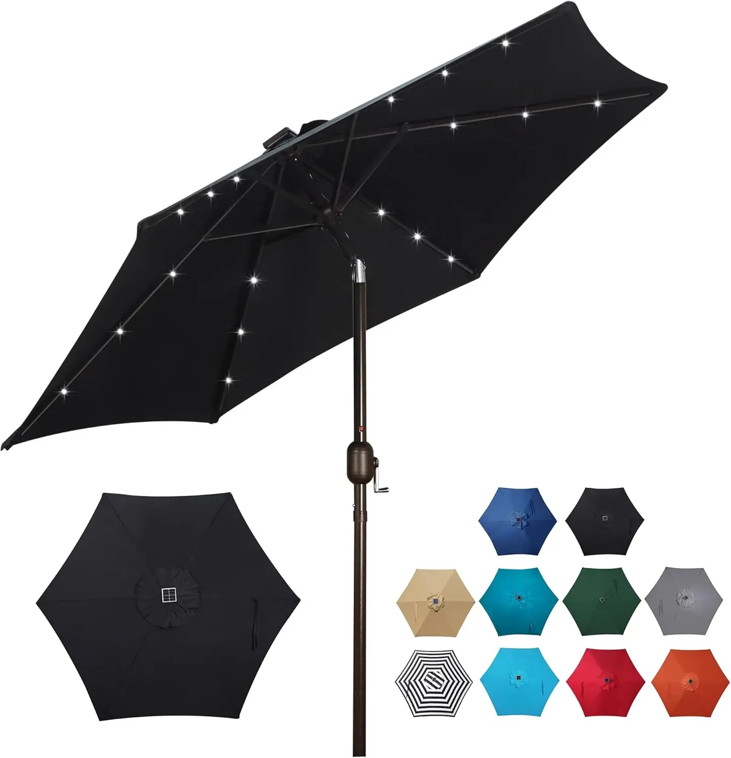 

7.5 ft Solar Patio Umbrella with 18 LED Lights for Outdoor Table Market
