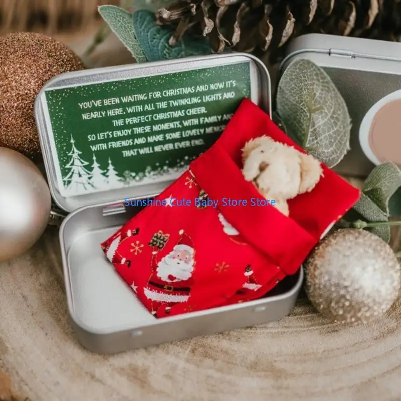 C5AF Christmas Pocket Bear Bear Fehip For Little Kids Mini Bear Toy Relleno Bear Doll con Tinbox Tarjeta felicitación