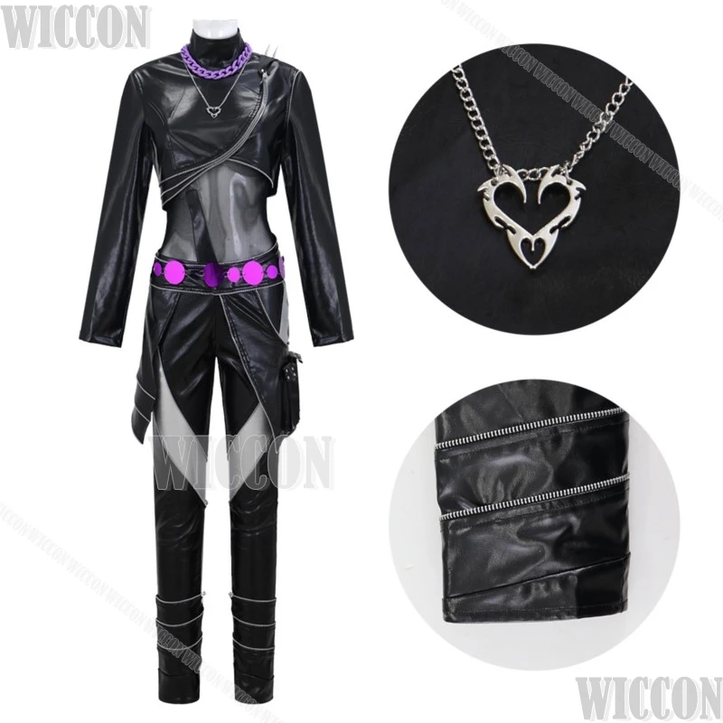 

Black Leather Battle Uniform Rumi Demon Hunter K Pop Girls Cosplay Full Set Girl Woman Suit Halloween Party Carnival Outfit Cos