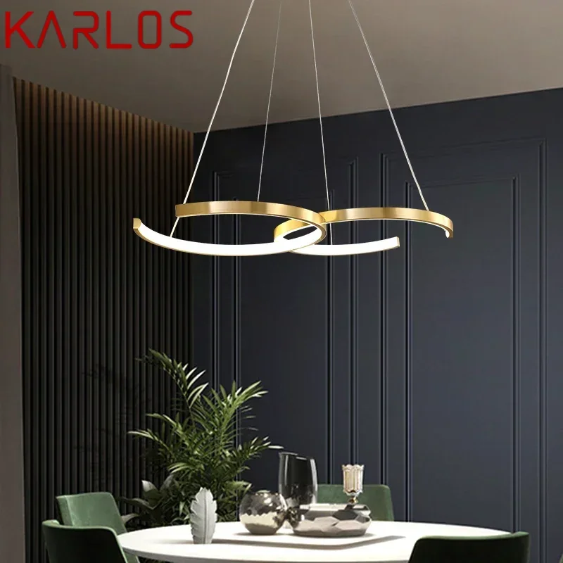 KARLOS Modern Brass Ring Chandelier Lamp LED 3 Colors Pendant Lights Decor For Home Dining Living Room