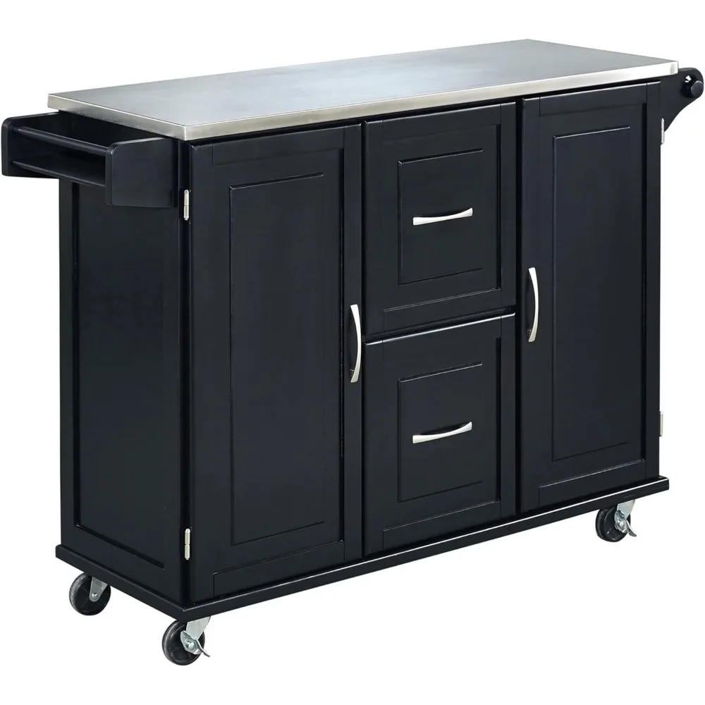 Black Kitchen Cart with Stainless Steel Top by Home Styles