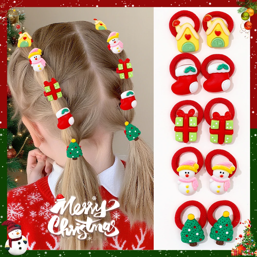 10-Pack Girls Hair Ties Cute Christmas Design with Santa Reindeer Tree Snowman - Hair Accessories Gifts for Girls for New Year image 4