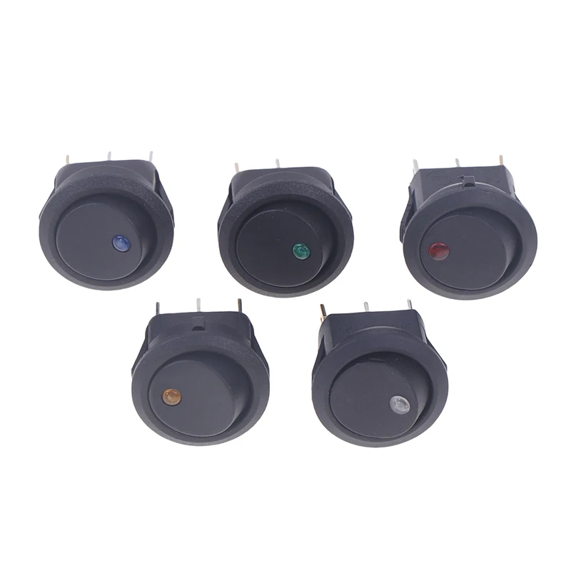 5Pcs 5 Colors Push Button Switch 3 Pin 12V 20A Amps Car Truck Rocker Round Toggle LED Switch On-Off Control Rocker Switch