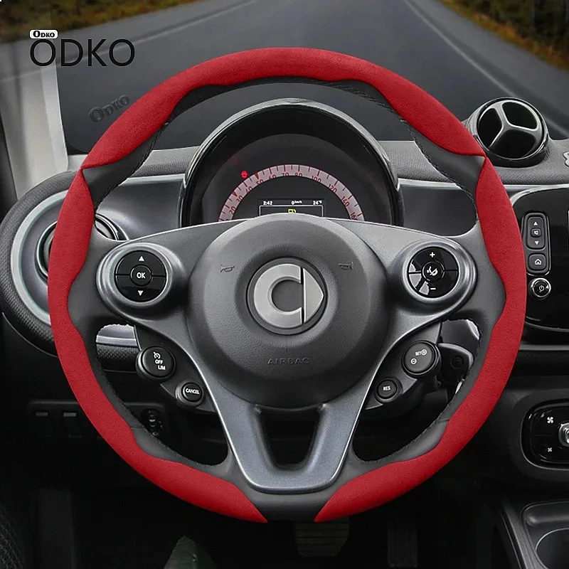 Suitable for Smart Anti-Slip Buckle Segmented Suede Steering Wheel Cover Suitable for Fortwo 451 450 Tronsmart T7 453 Gauge