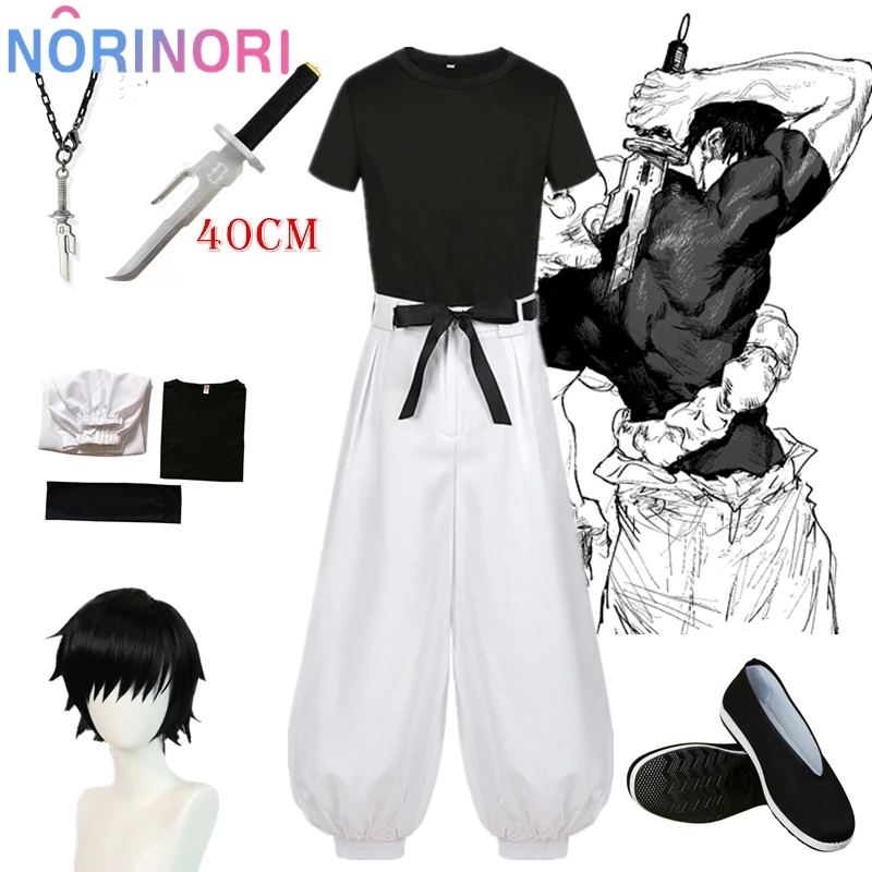 Anime Toji Fushiguro Cosplay Kostüm Perücke Uniform Zauberer Killer mit Requisiten Top Hosen Anzug Halloween Kostüm Schuhe für Frauen Männer