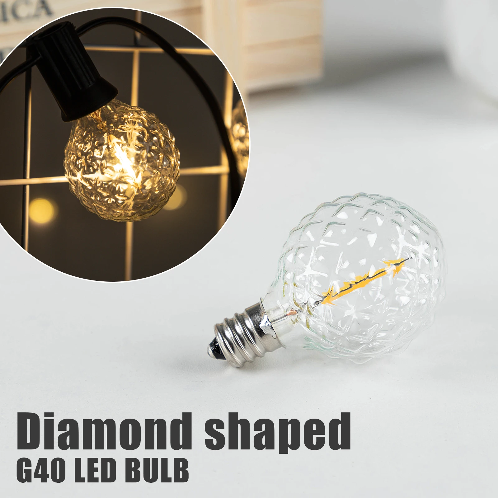 25pcs 1W Low Watt G40 LED Light Bulbs Diamond Shaped Warm White 2700K E12 Base 110V 220V Small Edison Globe String Light Bulb