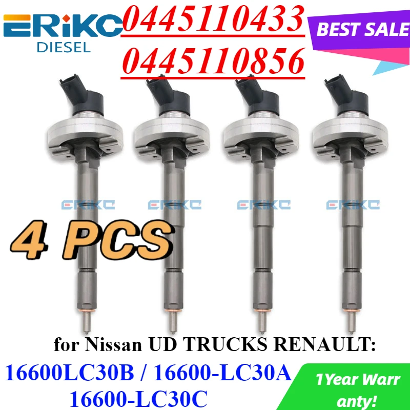 4PC 0445110433 0445110856 Diesel Fuel Injector 16600-LC30A 16600-LC30B 16600-LC30C Sprayer for BOSCH NISSAN Renault UD TRUCK