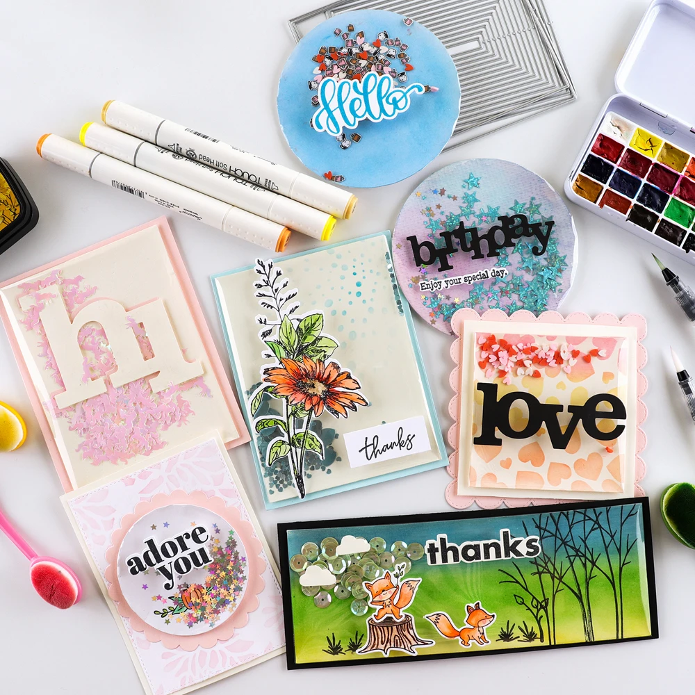 Creative Flat Shaker Covers Round/Square/Rectangle/Slimline Cutting Dies for DIY Shaker Cards Crafting Clear Acetate Sheets