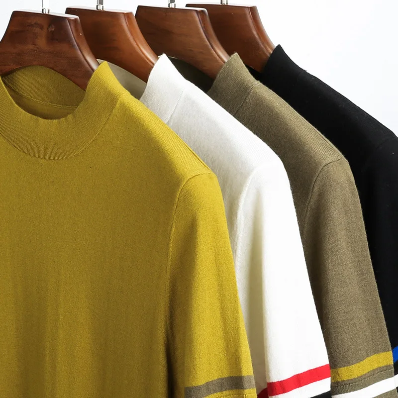 ٪ الصوف قصيرة الأكمام جولة الرقبة سترة صوف سترة الرجال ربيع الخريف الشتاء نمط الصوف قصيرة الأكمام محبوك العرق #4