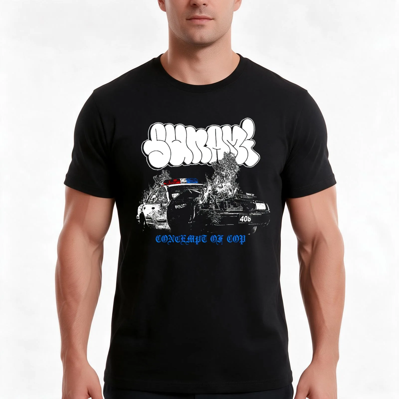 Sunami Contempt Burn Car T-Shirt Summer Casual Cotton Tee Oversized Streetwear Tops Vintage Graphic Print Unisex Men Women