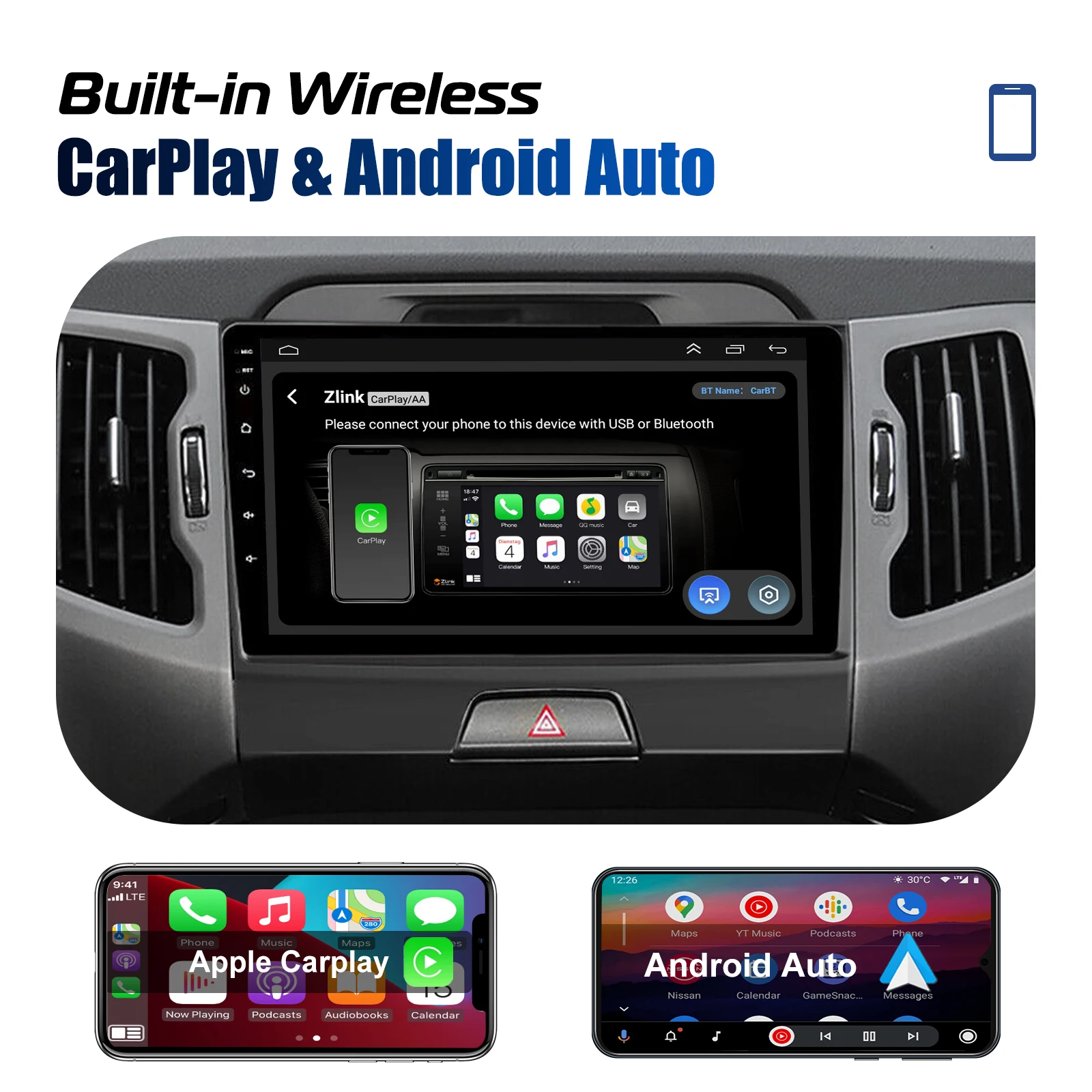 ESSGOO 9 "Android 13 รถวิทยุสเตอริโอCarplay Android Auto GPSนําทางหน้าจอสัมผัสBT Wifi FMสําหรับKIA Sportage 3 2010-2016