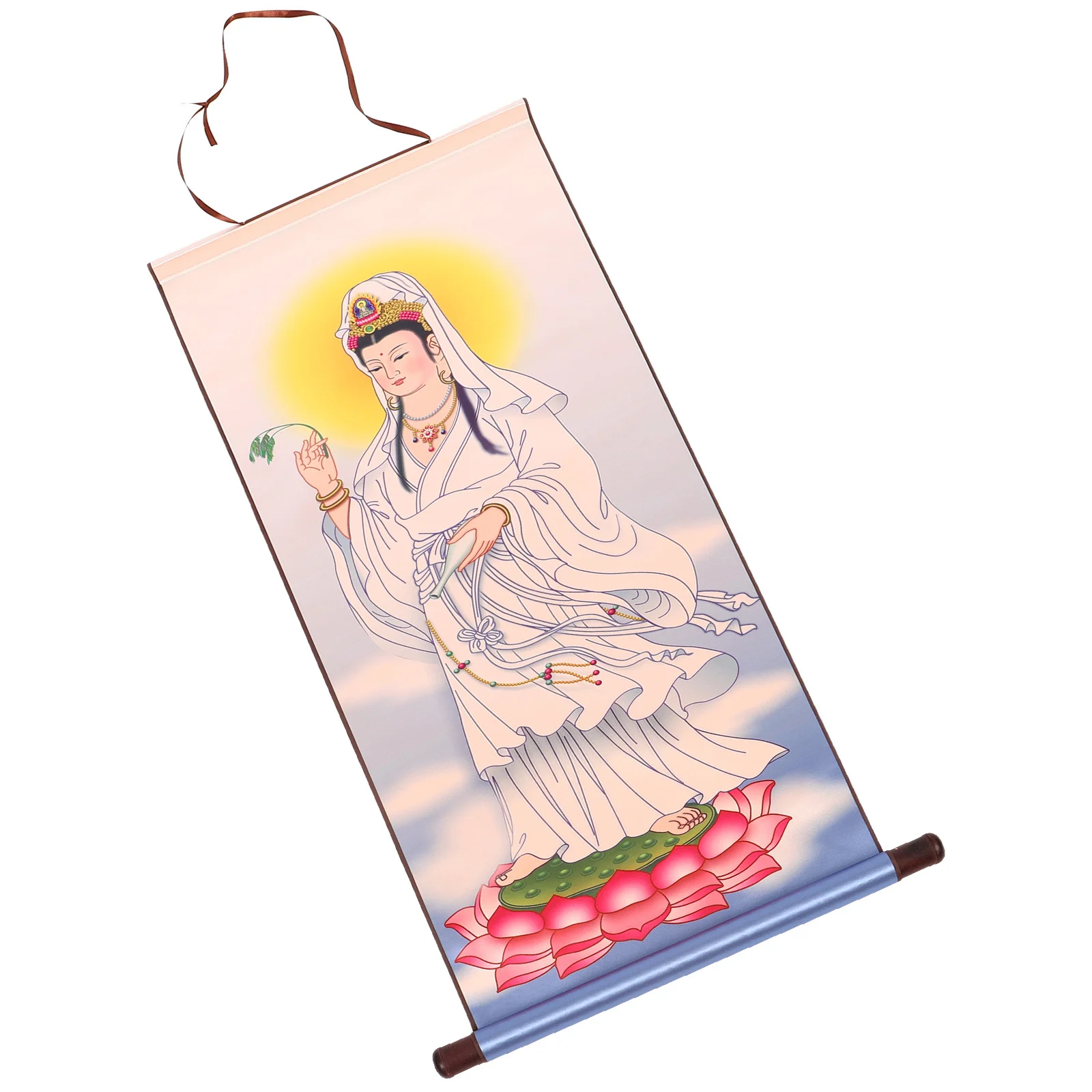 

Guanyin Buddha Hanging Painting Vibrant Colors Home Worship Wall Art Religious Wall Decor Oriental Scroll Decoration