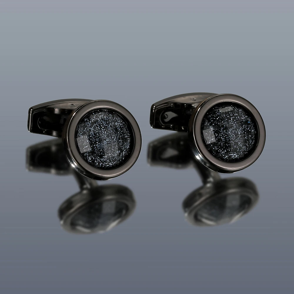 Cufflinks for Men XK22042 Cute Sparkling Starry Sky Colored Stones Round Grey Dress Shirt Cuff Links Jewelry