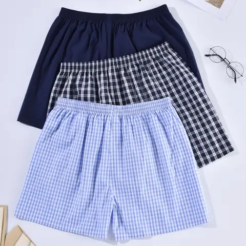 남성 속옷 복서 반바지 캐주얼 코튼 수면 속옷 Homewear 남성 화살표 팬티 스트라이프 격자 무늬 느슨한 편안한 속옷