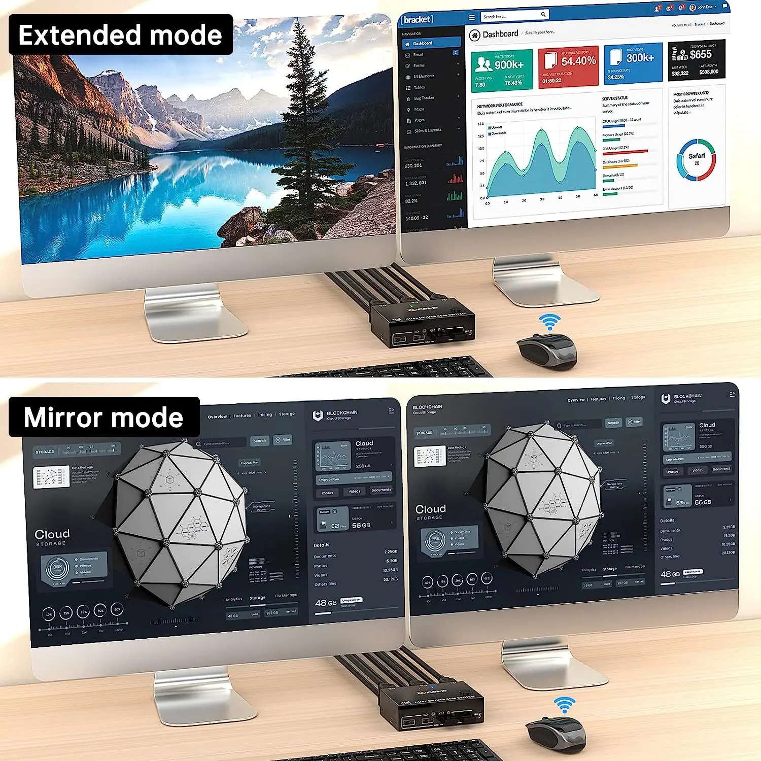 DP Dual Monitor KVM Switch DisplayPort 1.4 8K@30Hz 4K@144Hz DP Extended Display KVM Switch for 2 Computers Share 2 Monitors