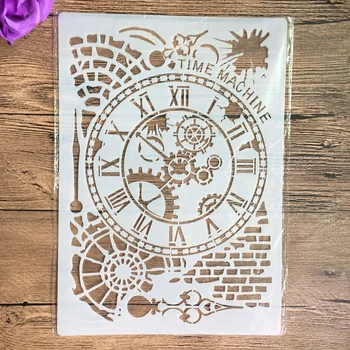 Uhr im A4-Format, Blumen-Wandmalerei-Schablonen, Stempel, Sammelalbum, Album, dekorative Prägung, Bastelpapier, DIY-Etikettenschablone