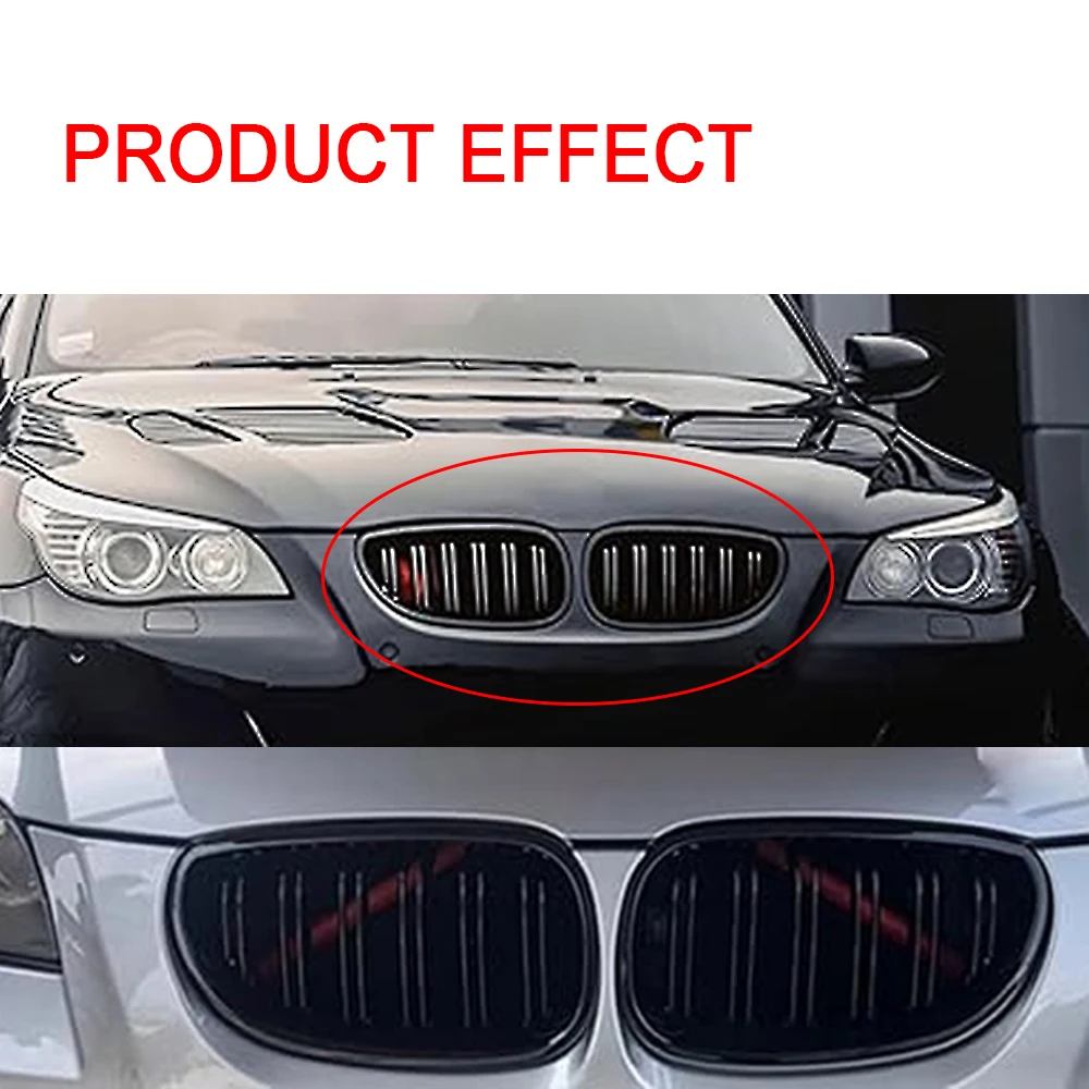 Front Kidney Grille Double Slats Glossy Black For BMW 5 series E60 520i 523i 525i 528i 530i 535i 550i 2003 2004 2005 2006-2009
