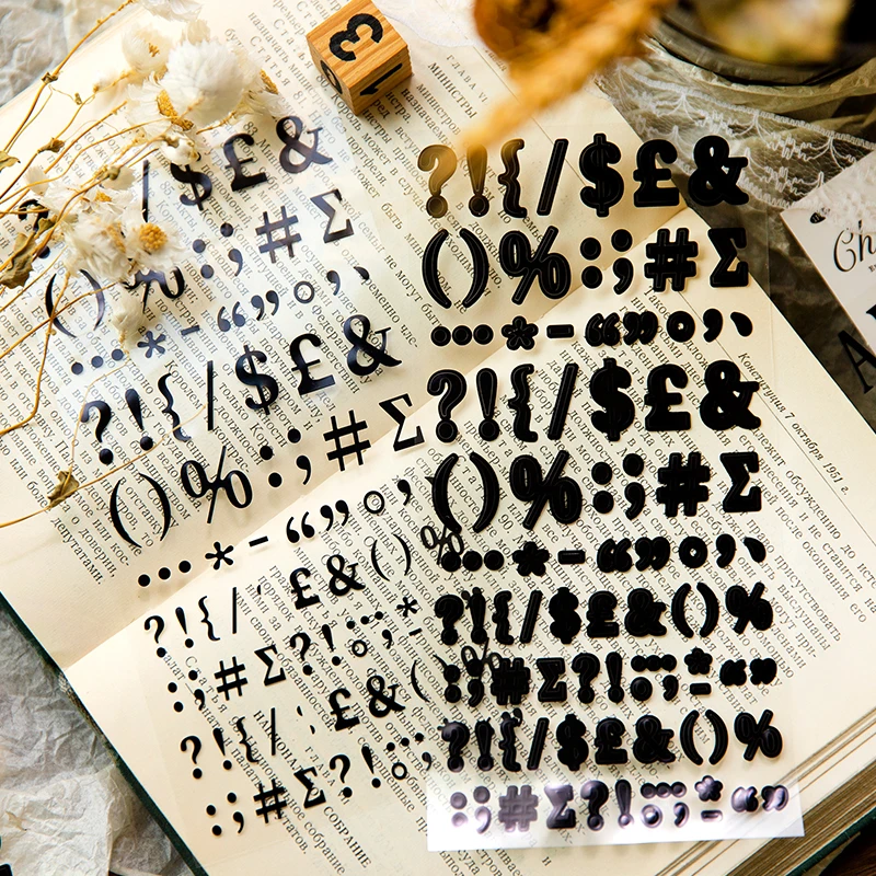 Yoofun Bronzing Numbers English Letters Punctuation Mark Stickers Creative Scrapbooking Journal Decor Labels Stationery