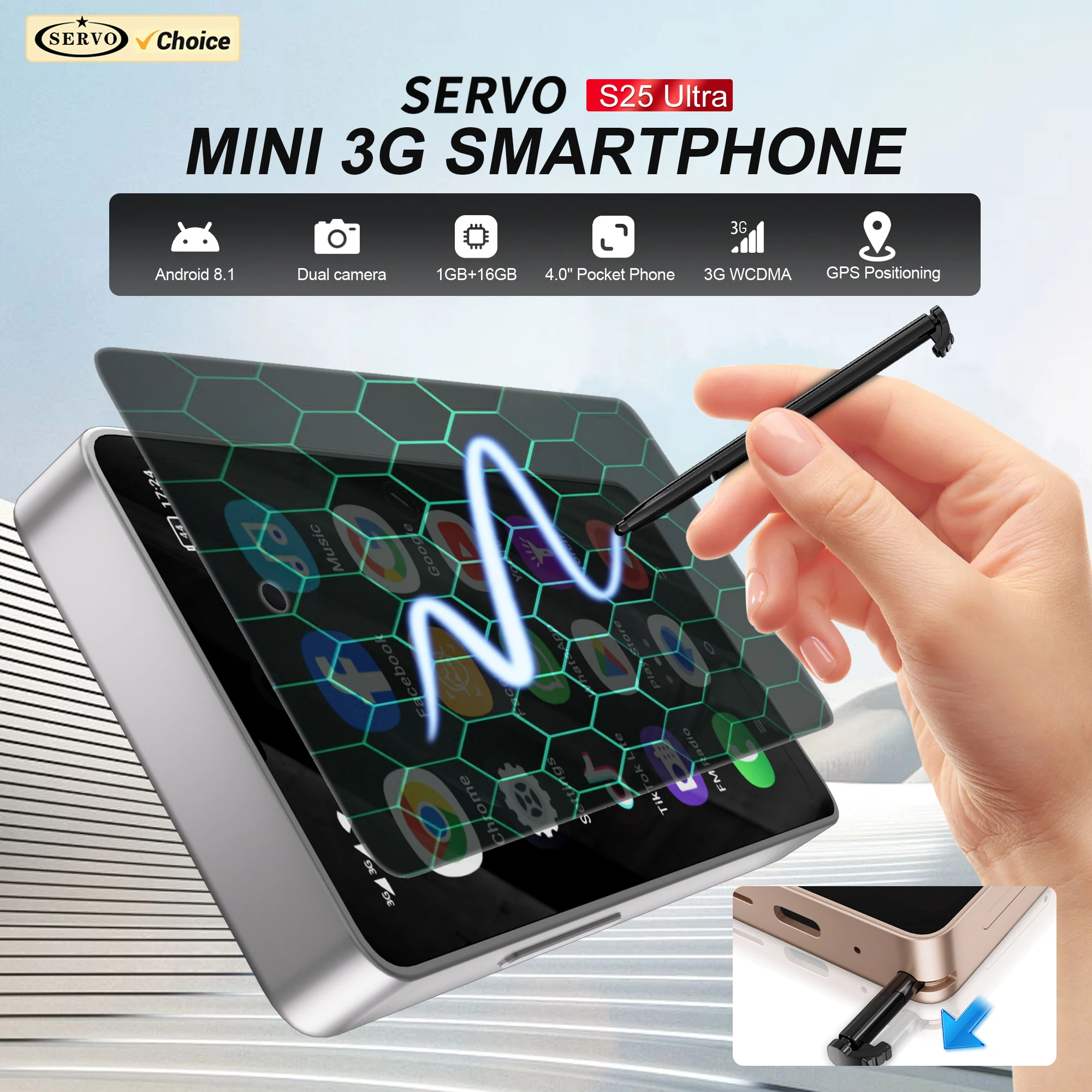 SERVO 3G Mini Smart Mobile Phone Dual SIM Card Android System WhatsAPP Google Play Face Unlock 4.0 inch Stylus Small Smartphone