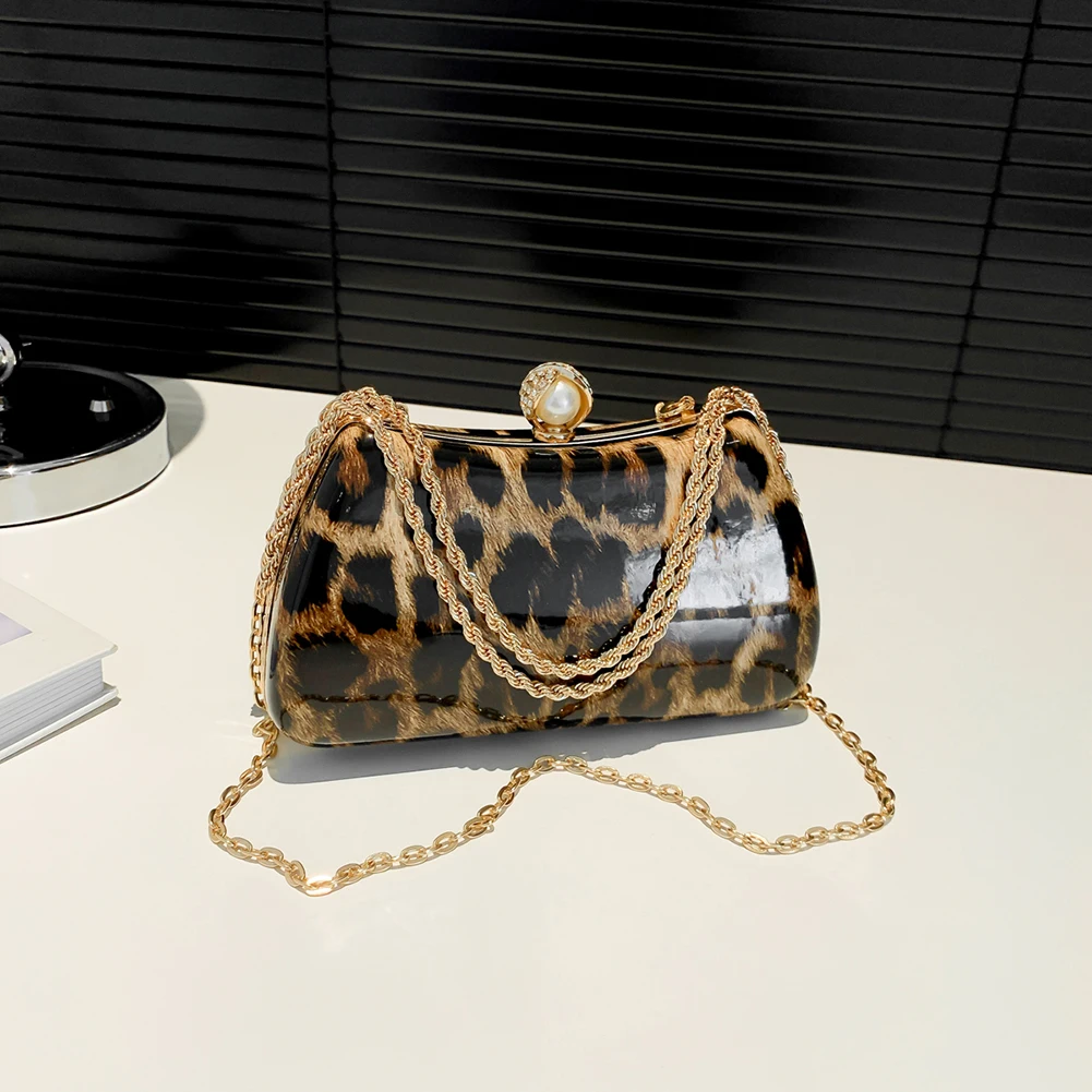 

Леопардовая вечерняя сумка с цепочкой, женская сумка через плечо, клатч со стразами, сумка с верхней ручкой для свадебной вечеринки, выпускного вечера
