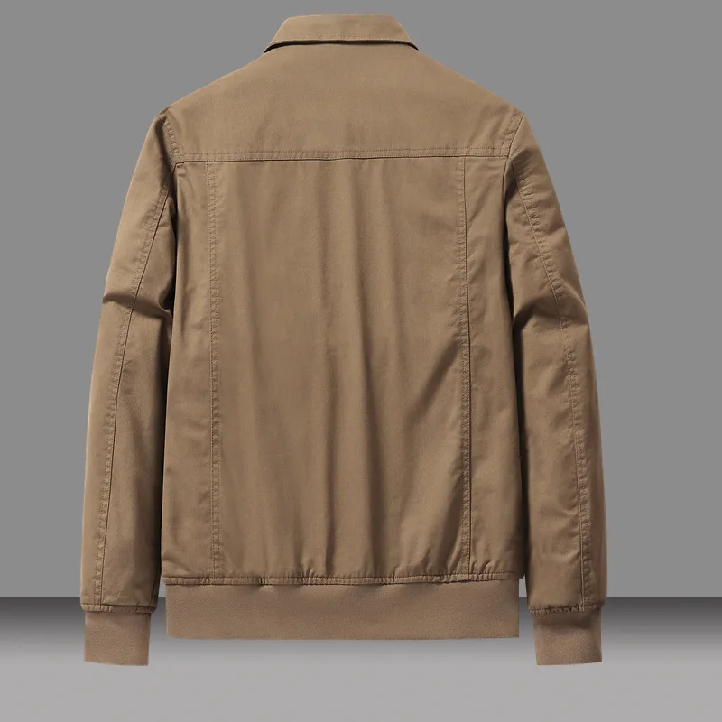 2025 Autum Winter Man Bomber Jacket Vintage Turn Down Collar Long Sleeve Male Outerwear Thicken Fleece Pocket Zipper Men Coat