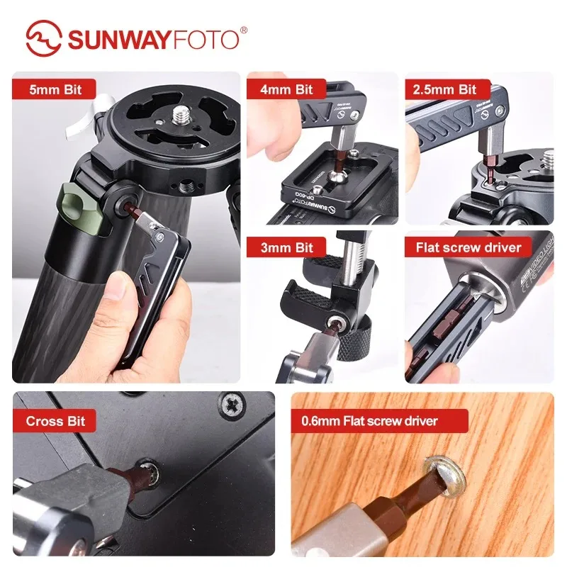 SUNWAYFOTO Folding Tool Set with Hex Key Wrenches Stainless Steel 2.5/3/4/5mm, Phillips and Flat Head, Edc Multitool K