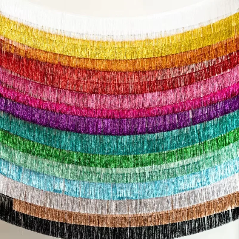 Tinsel Garland Decoration - 10個入り、高級感のある箔加工のフリンジ装飾ガーランド、長さ2メートル、4層構造、メタリックなバナー。誕生日、結婚式、クリスマス、家庭用、壁飾り、パーティーの装飾に。