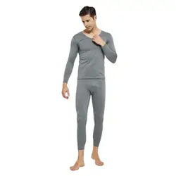 2 Pcs/Set Winter Men Thermal Underwear Set V Neck Warm Thick Plush Seamless Slim Elastic Men Pajamas Set Tracksuit Top Pants Set