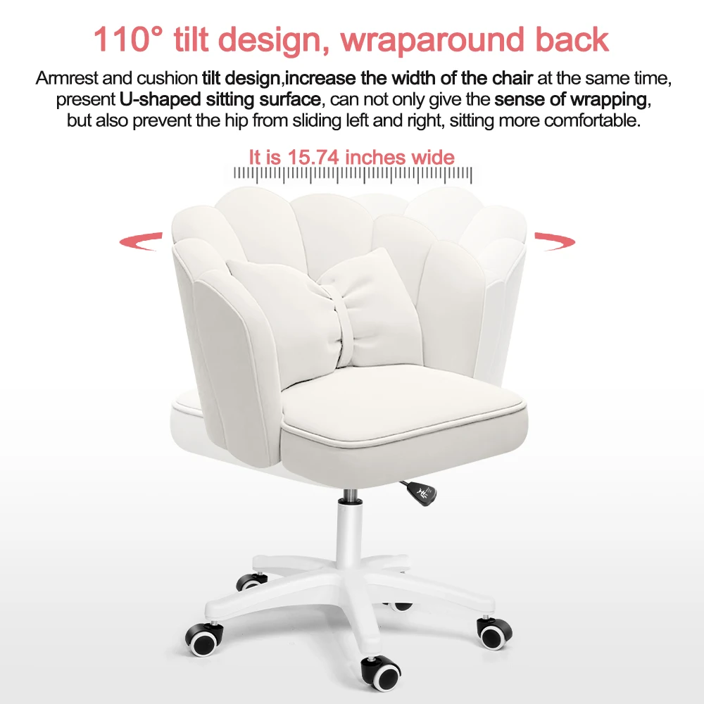 Cute Petal Desk Chair Velvet Home Office Butterfly Chairs with Bow Cushion Makeup Vanity Chair for Bedroom Computer Task Chairs image 5