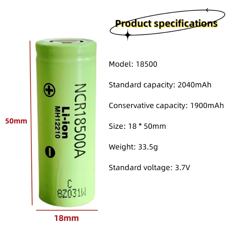 New high-quality 18500 3.7V 2040mAh 100% original NCR18500A 3.7V battery for flashlights, toy flashlights, etc lithium battery