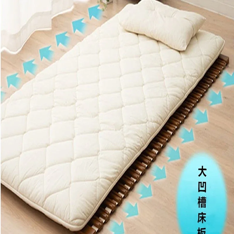 Wood Roll-Type Slatted Bed Slat Support  Futon Mattress Natural Paulownia Brown Finish Floor Sleeping Tatami Fold