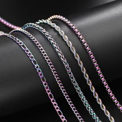 Rainbow Cuban Link Chain Necklace for Women Hip Hop Punk Thick Franco Rope Figaro Chains Man Gifts 60cm Choker Neck Jewelry C021