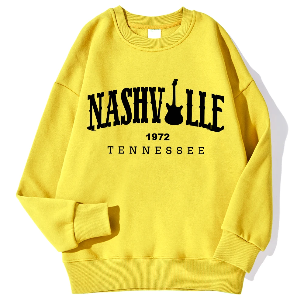 Autumn Winter Womens Pullover Nashville Tennessee Letter Printing Hoodie Loose Crewneck Warm Fleece Sweatshirt Street Clothing