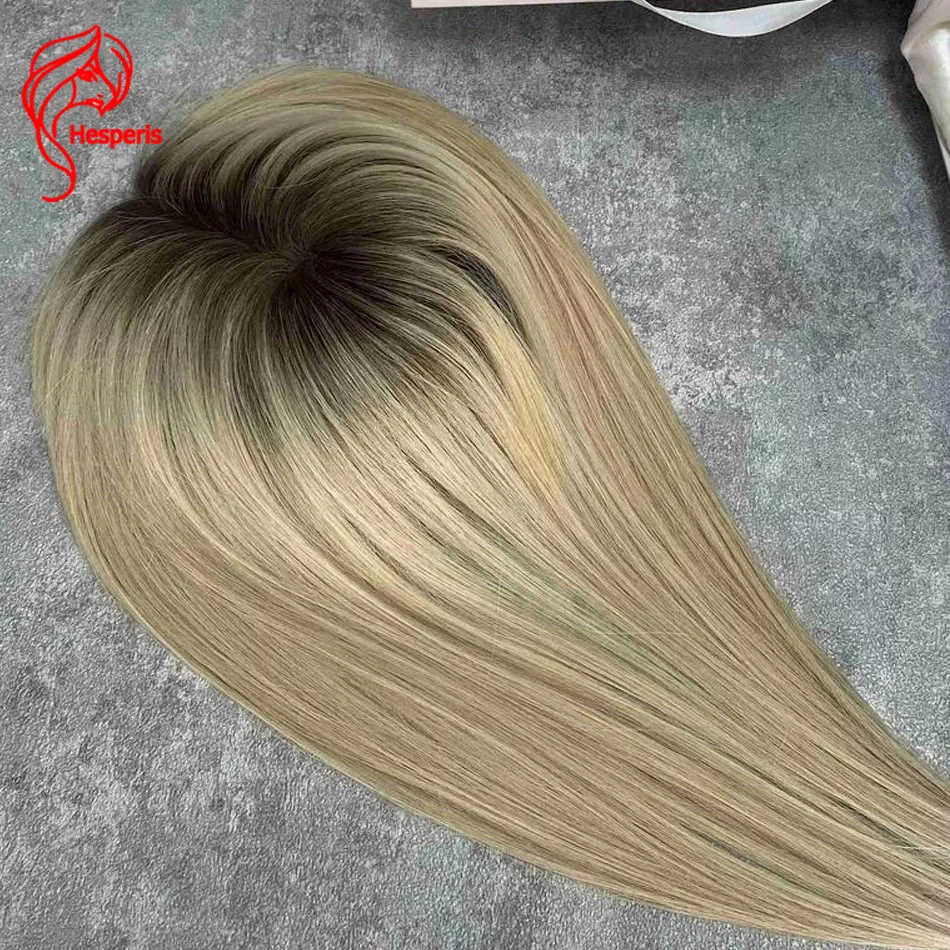 Hesperis 5x6” Mono Base Remy Human Hair Topper Clip In Crown Topper For Thinning Hair Ombre Blonde Human Hair Hairpieces