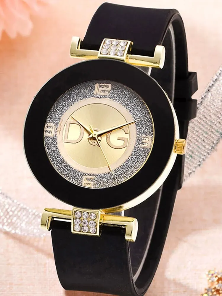 5pcs Fashionable and Trendy Diamond Inlaid WOMEN\'S Quartz Wristwatch with Bracelet Set