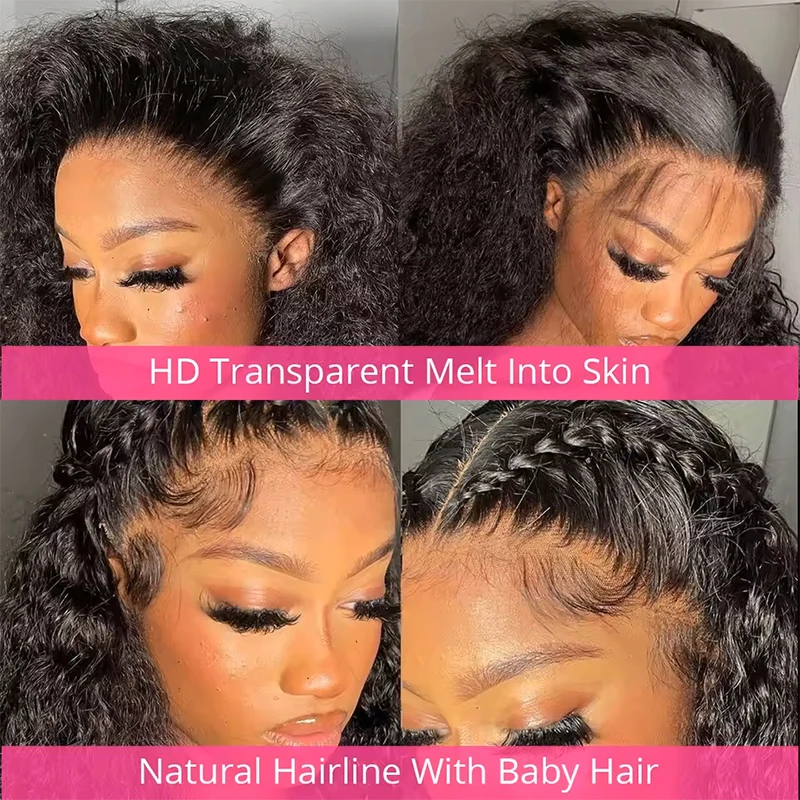 Deep Wave Human Hair Wigs 13X6 Hd Lace Frontal Wig Curly Lace Front Wig 40 Inch 220 Density Brazilian Wig Original Natural Black view 4