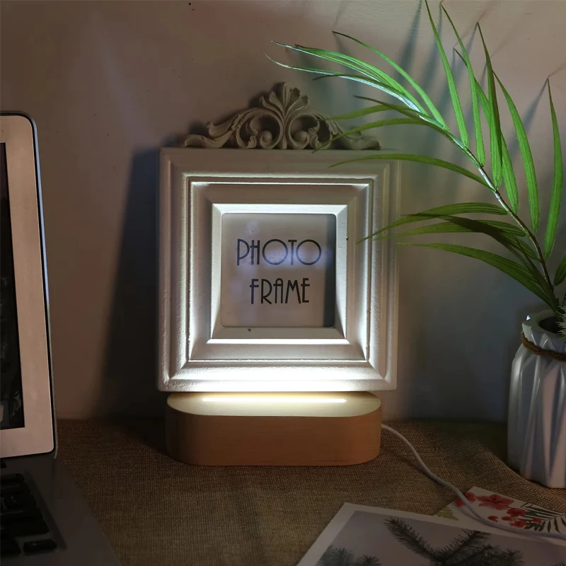 14.5CM LED Oval USB Light Stand For DIY Crystal Glass Resin Art Ornament Wooden Night Lamp Base LED Light Stand 1.5M USB