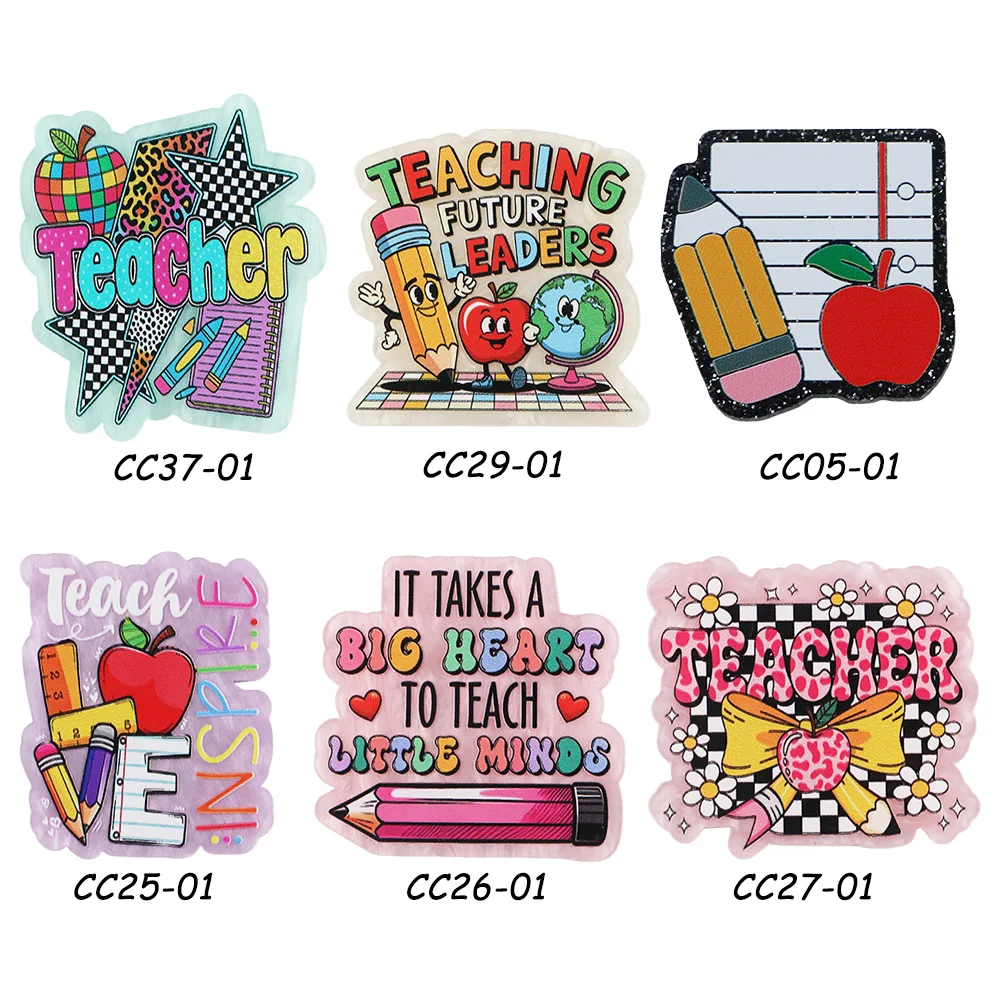 5Pcs Small Teacher Pencil Acrylic Flatback Resin Planars Glitter Powder DIY Material for Pendant Badge Decoration