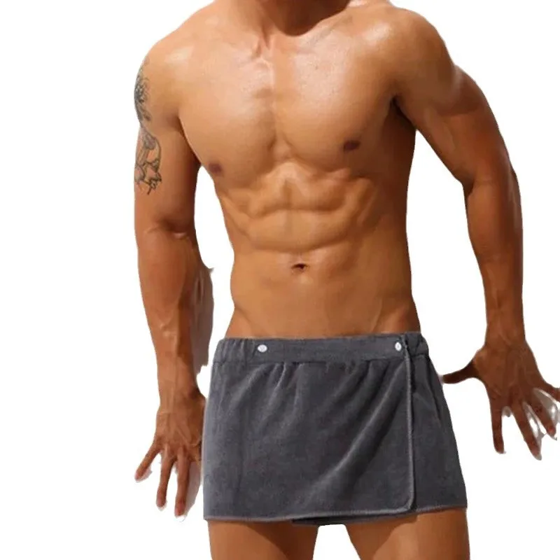 Serviette de bain absorbante pour hommes, jupe courte Sexy, Anti-lumière, peut porter une serviette, des pantalons de natation