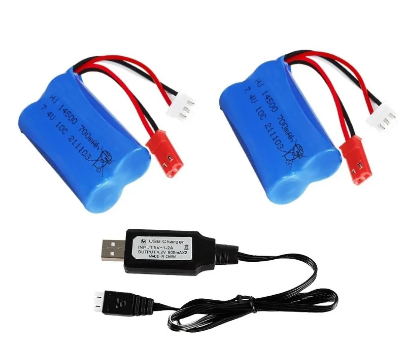 2S 7.4V 700mAh 14500 Akumulator litowo-jonowy JST Wtyczka/USB do żelu wodnego Blaster R/C Zabawki Samochody kaskaderskie Akumulator do samochodów R/C