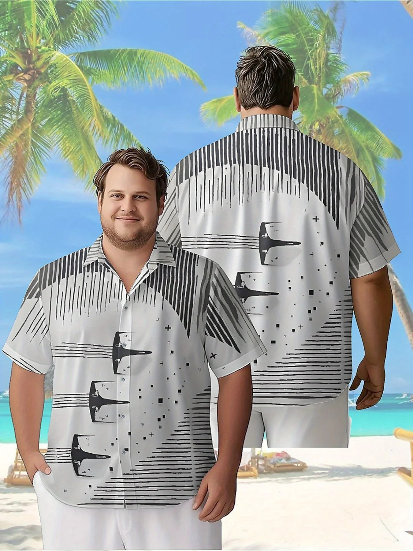 

Men's Plus Size Hawaiian Shirts Futuristic Space Theme Pattern, Unisex Aloha Shirts,New in Summer Tops Tee,streetwear