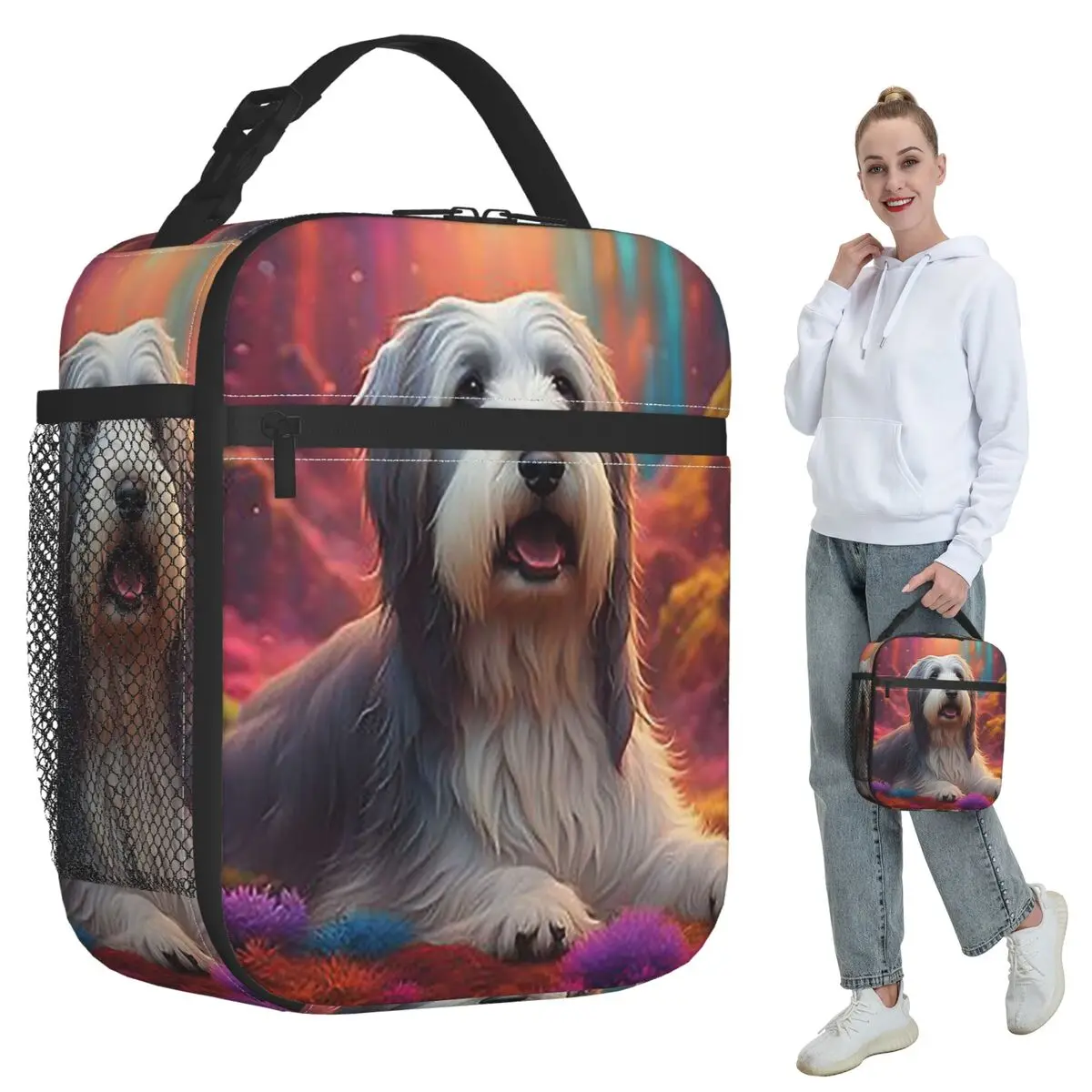 Bearded Collie Dog In Colorful Nature Insulated Lunch Bag for Kids School Cooler Thermal Food Box Tote Lunch Boxes Container