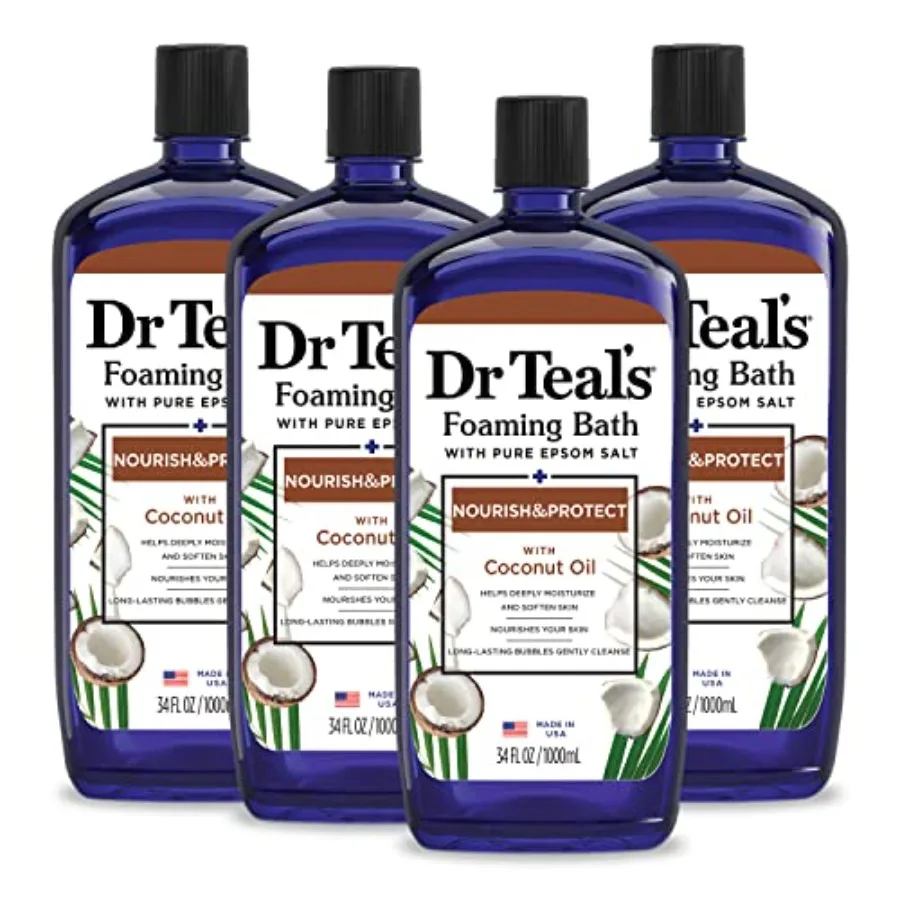 Foaming Bath with Pure Epsom Salt, Nourish and Protect with Coconut Oil, 34 fl oz Pack of 4