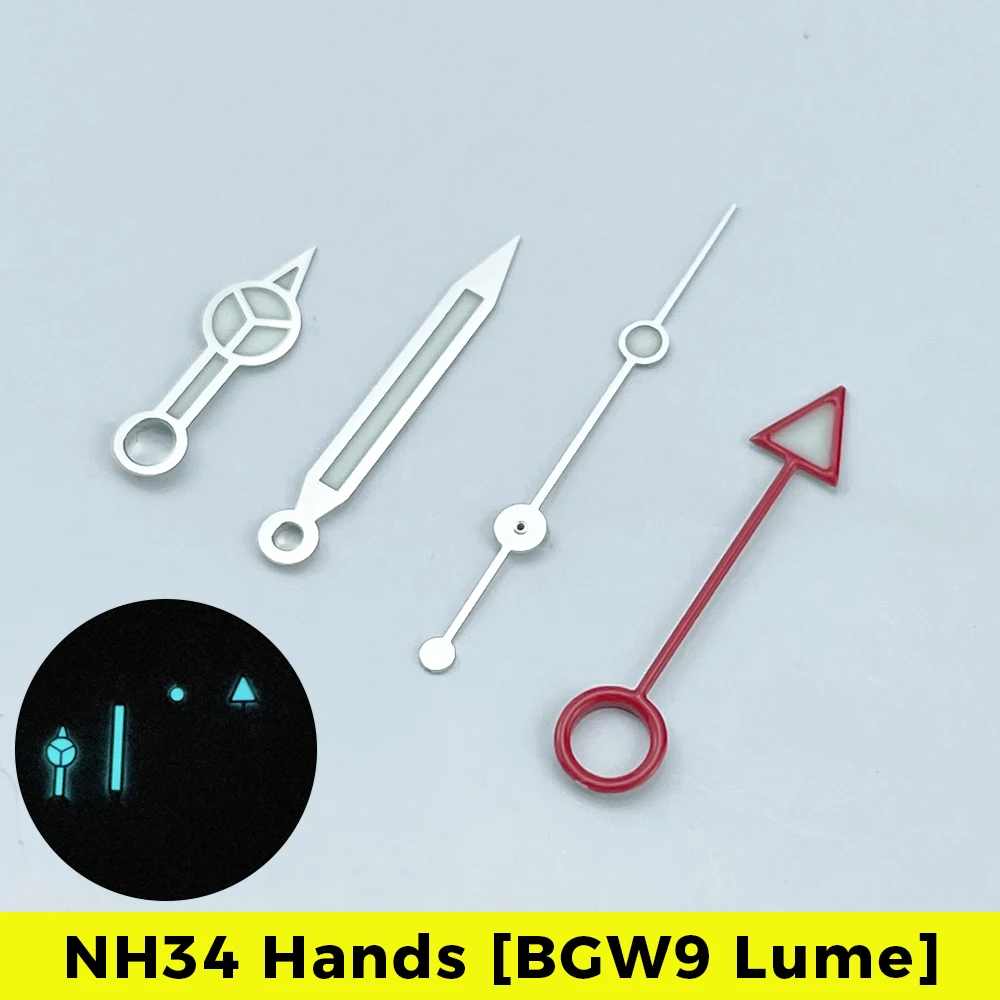 NH34 GMT Watch Hand Set Mod for NH34A Movement SKX SSK Mod BGW9 Lume 4-hand Explorer II 24 Hour Hands 28.5mm Dials EaElj1c0