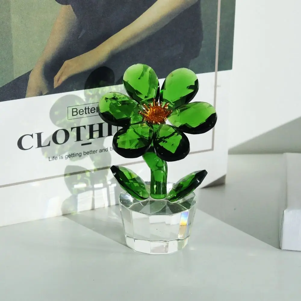 Handcraft Mini Crystal Flower Figurine Clear Base Paperweight Crystal Sunflower Ornament Durable Sparkle