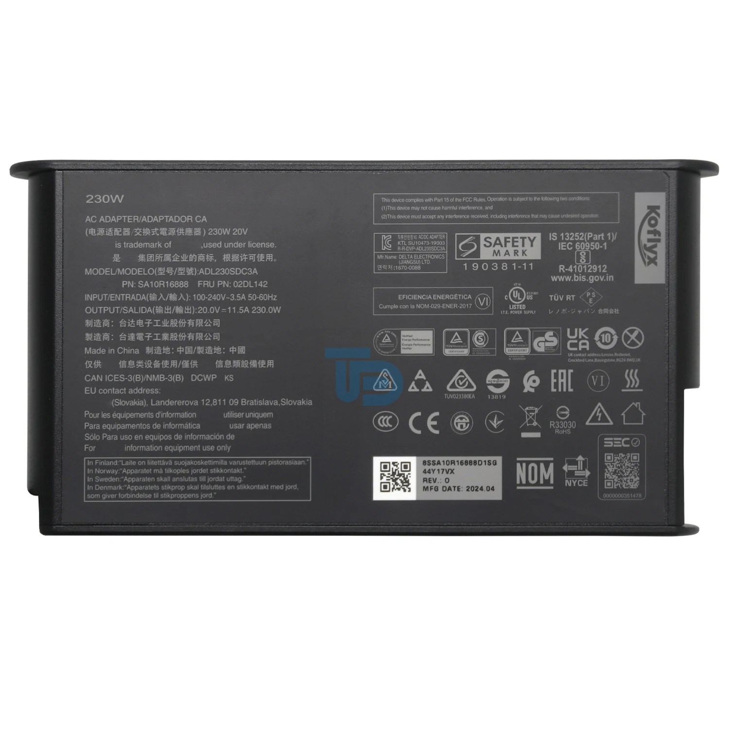 Koflyx Power Adapter charger 20V 11.5A 230W for lenovo thinkpad P16 Gen1/Gen2 P1 Gen5/Gen6 Legion 5-15IMH05H/17IMH05H 7-15lMH05