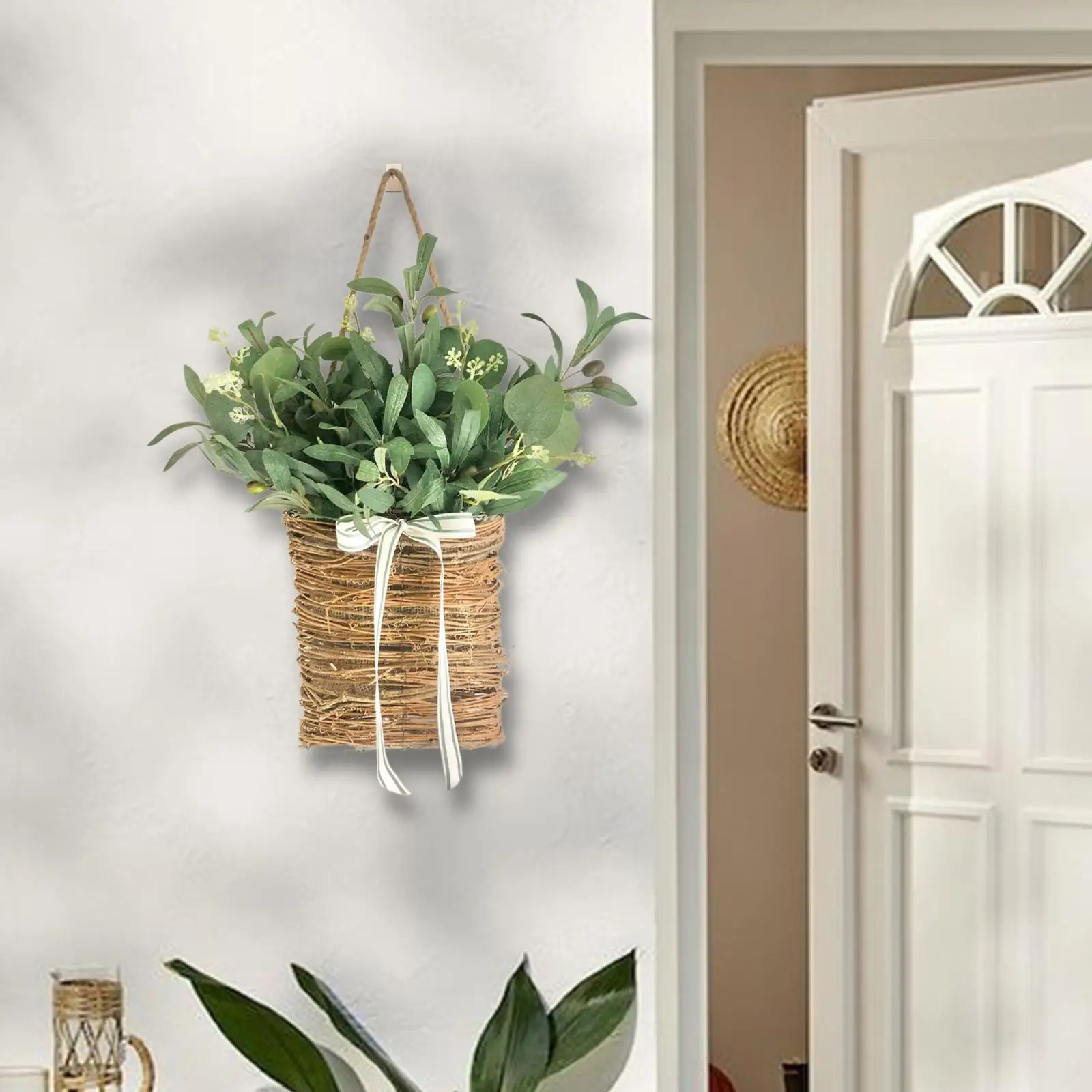 

Spring Wreath Garland Artificial Flowers Front Door Hanging Basket Wreath for Balcony Fireplace Outside Festival Farmhouse