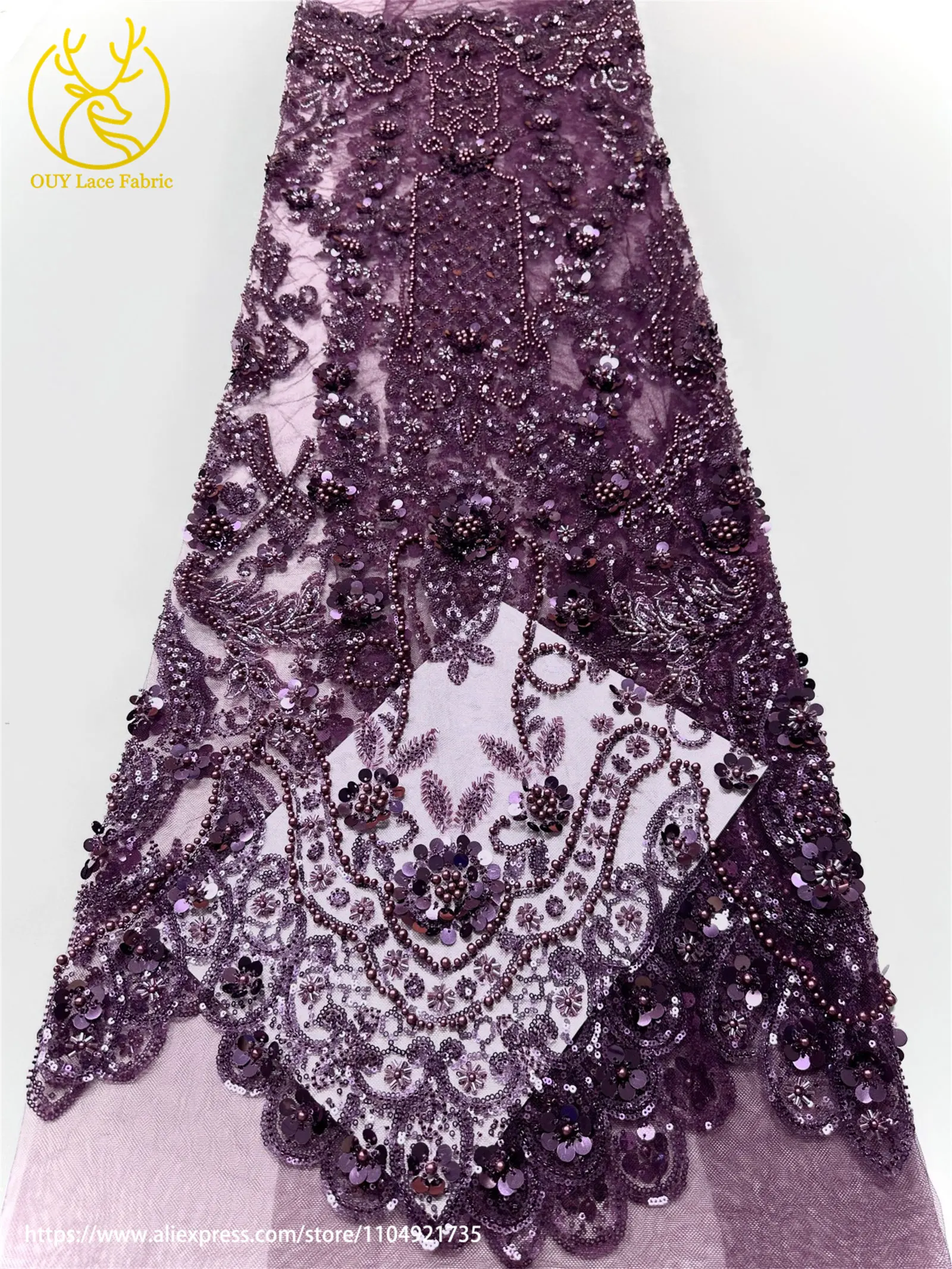 Grüner afrikanischer Pailletten-Perlen-Spitzenstoff 2026, nigerianischer französischer Mesh-Spitzenstoff, geeignet zum Nähen von Damen-Hochzeitskleidern – Detail 26